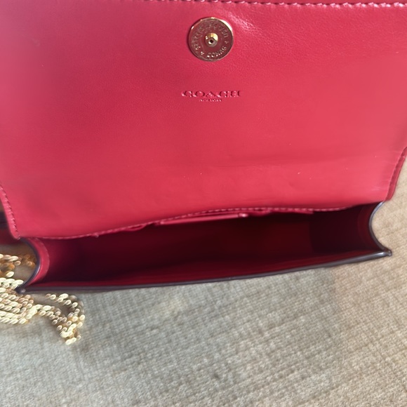 Coach Flap Color Block Red Leather and Brown Canvas Belt or Shoulder Bag - Picture 4 of 10